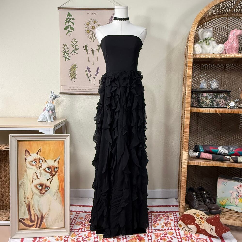 Strapless Ruffle Maxi Formal Dress Sexy Dark Coquette Romantic Goth Vampire XS 2